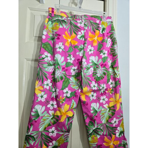 Erika Womens Pink Floral Capri Pants Size 10 Tropical Print Cotton/Spandex Blend - Picture 2 of 6